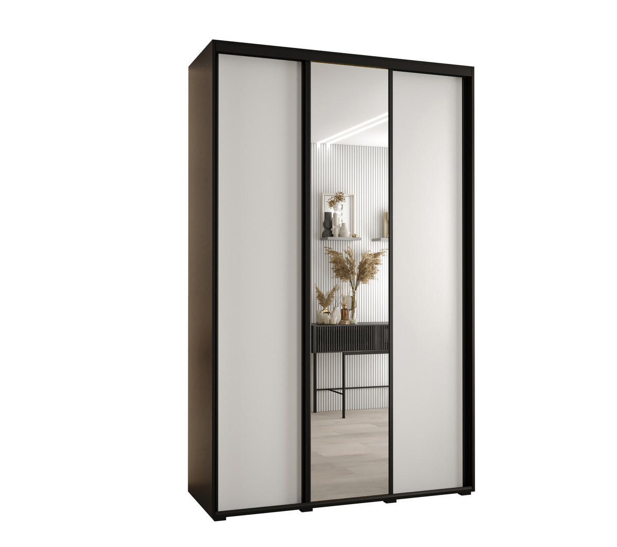 SCHWEBETÜRENSCHRANK 235,2/150/60 3-türig - Schwarz/Weiß, Holz/Metall (150/235/60cm) - Abiks Möbel