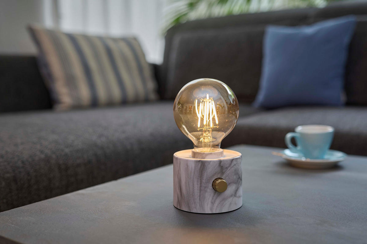 LED-TISCHLAMPE Vintage Edison dimmbar 10x9x16cm Marmor - Weiß Hochglanz, Kunststoff (10/8.7/16cm) - Northpoint