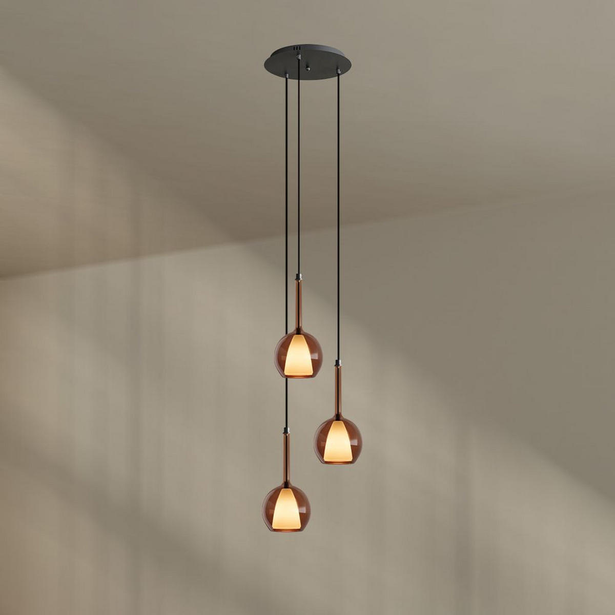 GALERIELEUCHTE Belluna 3-flammig Braun Ø 14cm - Braun, Glas (14/14/35cm) - s.luce