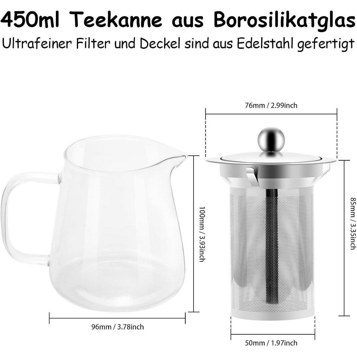 TEEKANNE Glas mit Siebeinsatz 450ml Borosilikat hitzebeständig - Transparent, Glas (10.8/11cm)