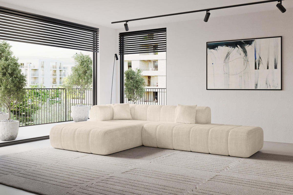 ECKSOFA Ottomane Links BILA-L 289x176x71 Beige Cord - Kaschmir/Beige, Holzwerkstoff/Kunststoff (176/289cm) - ALTDECOR