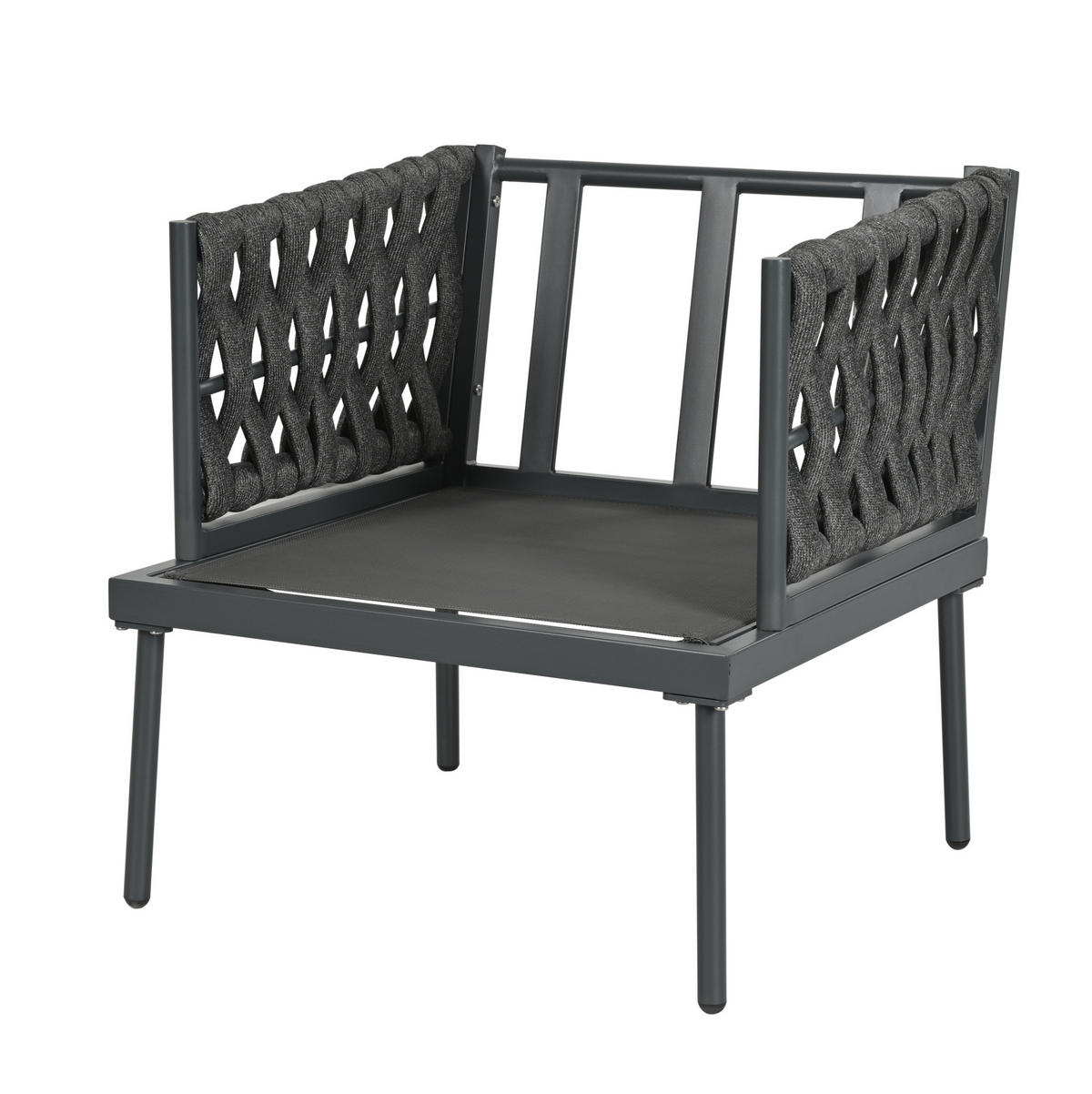 GARTENSET 4-tlg. 180x68x66cm grau aus Stahl und Seil mit Glas - Grau, Textil - Modfu