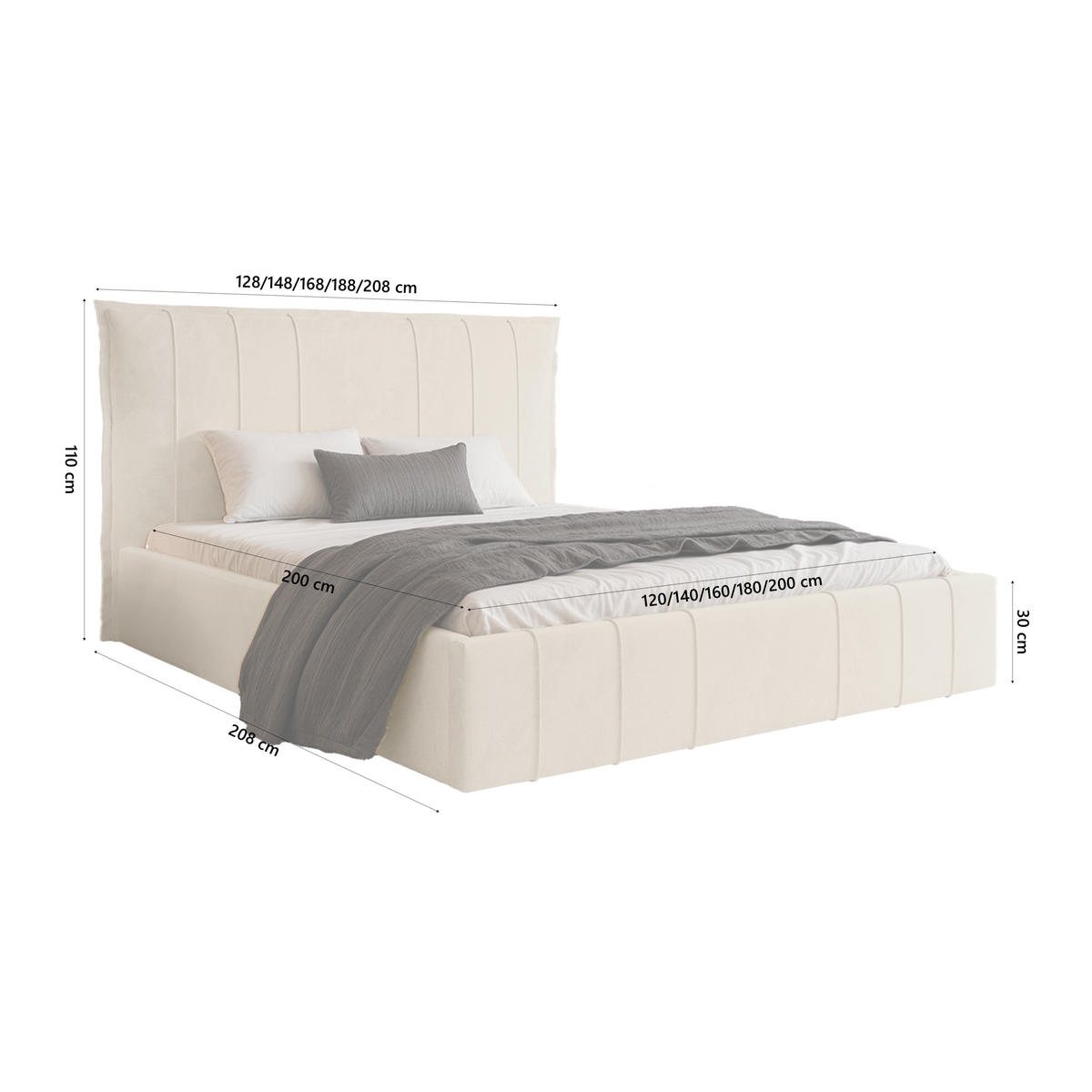 POLSTERBETT ACATE 200x200 cm, Weiß - Creme, Textil (200/200cm) - Fedve