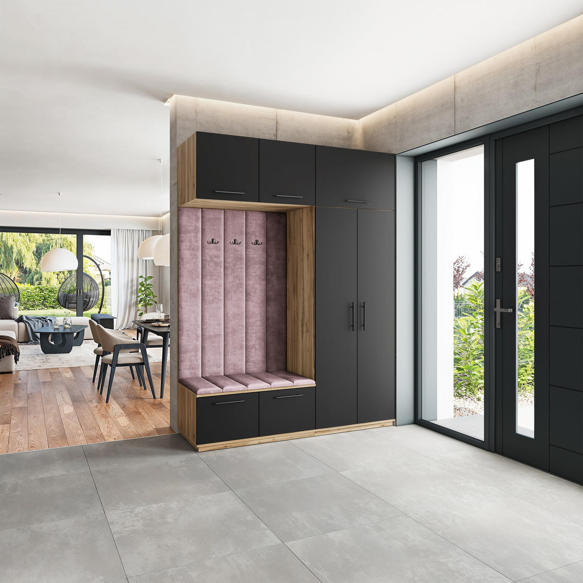 GARDEROBENSCHRANK REMA 180/240/60 cm Modern Garderobe-Set Eiche Wotan - Eiche Wotan/Lila, Holzwerkstoff (180/240/60cm) - MASSENO