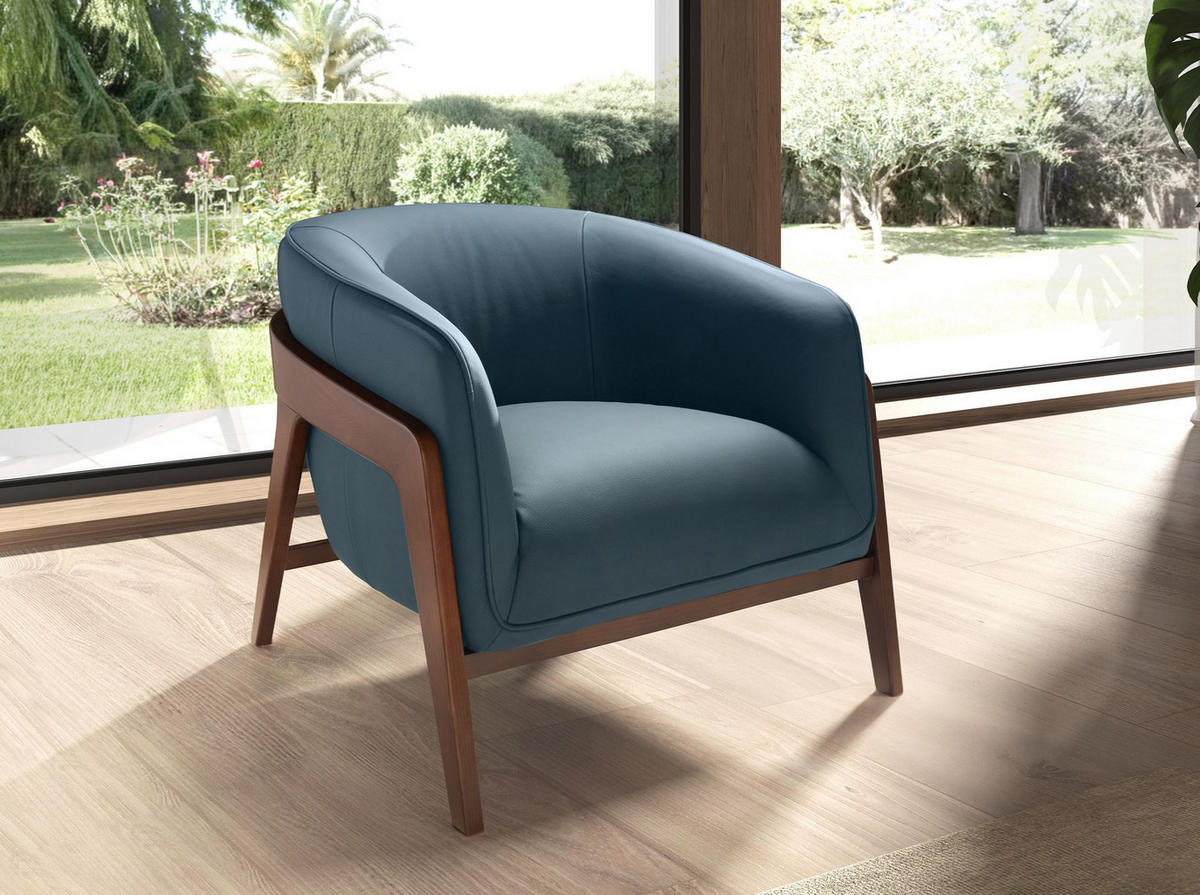 SESSEL in Petrolblau 82/87/73 cm - Walnussfarben/Petrol, Leder/Holz (82/73/87cm) - ANGEL CERDA