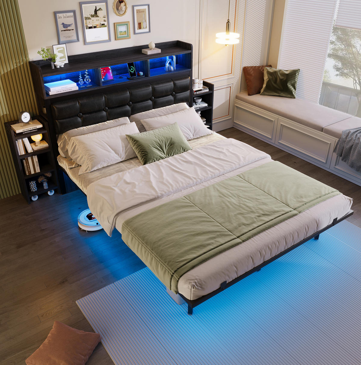 DOPPELBETT 140/190 cm Grau mit LED-Beleuchtung und USB-Ladefunktion aus Metall - Grau, Metall (140/190cm) - OKWISH