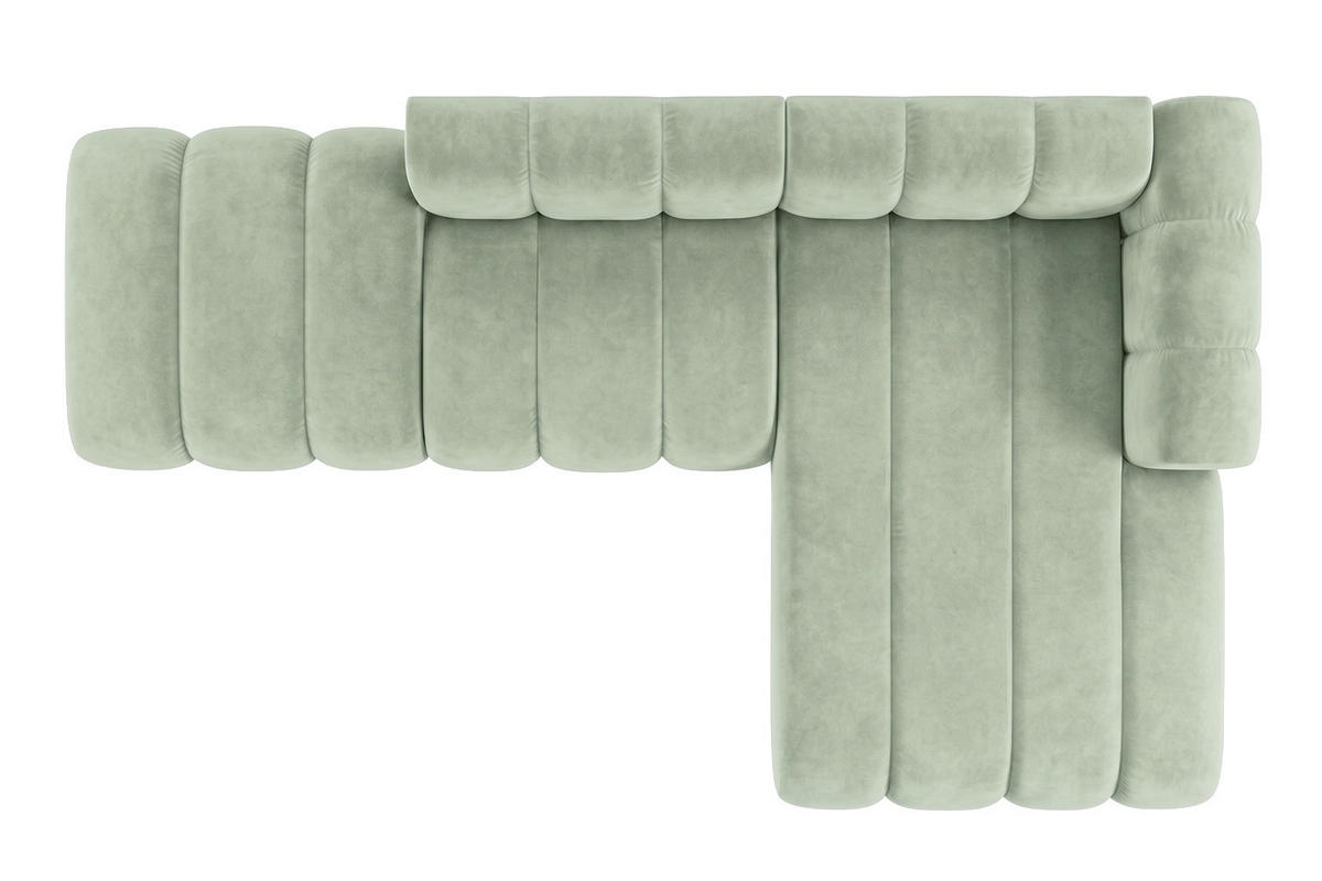 ECKSOFA Modulares In L-Form Mit Hocker, Velvet-Stoff Riviera, Mintz, Rechts, GRAND Mini - Mintgrün, Holz (295/179cm) - Kaiser Möbel
