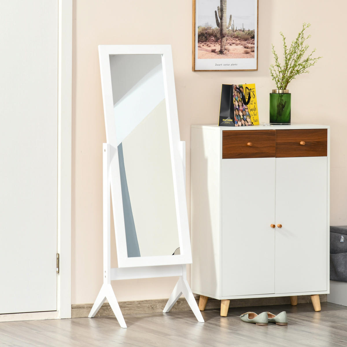 STANDSPIEGEL DE-17902 verstellbarer Neigungswinkel Weiß - Weiß, Holzwerkstoff (47/148/46cm) - ComfortXL