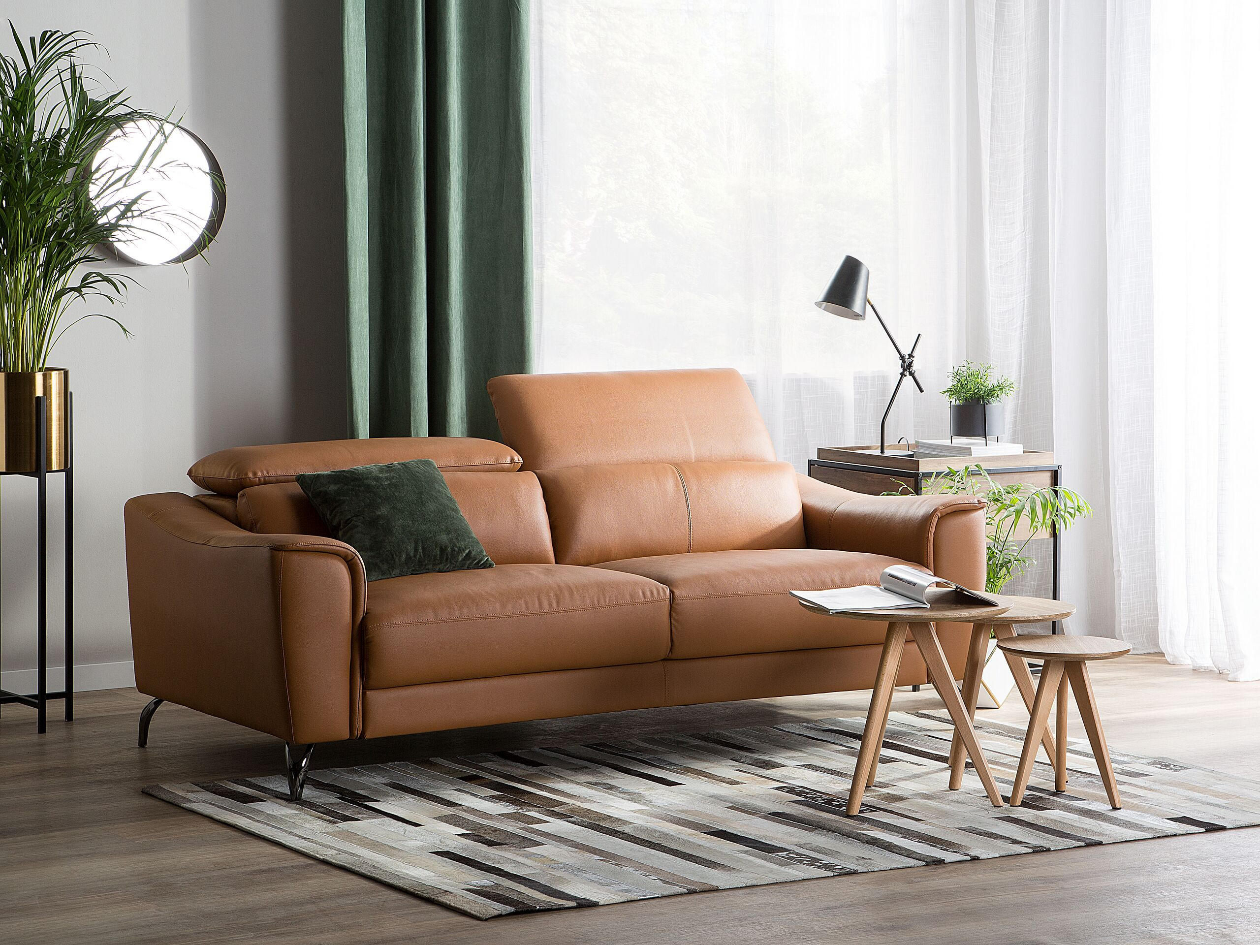 SOFA Leder Goldbraun Narwik - Goldfarben, Leder/Textil (203/93/98cm) - Beliani
