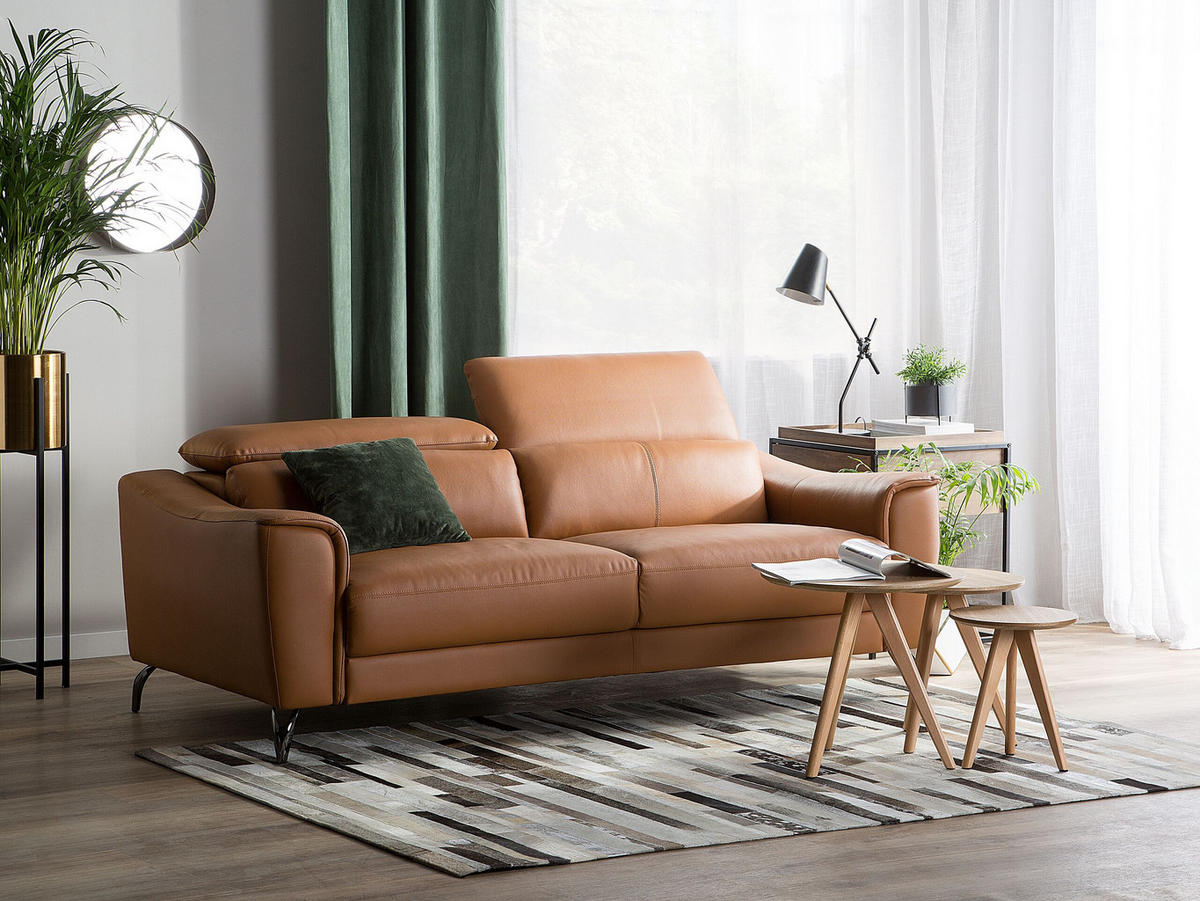 SOFA Leder Goldbraun Narwik - Goldfarben, Leder/Textil (203/93/98cm) - Beliani