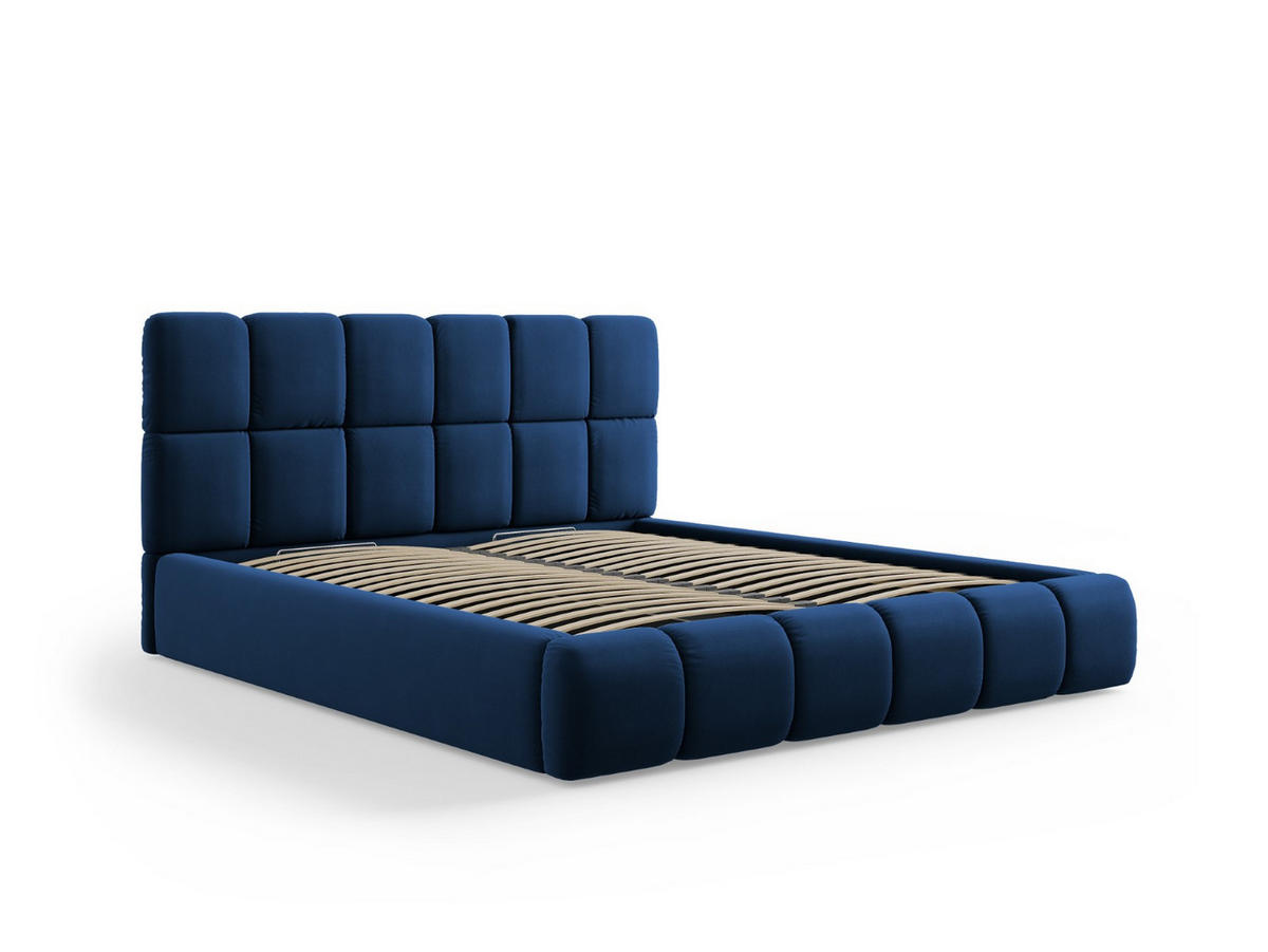 BETT mit Bettkasten und Kopfteil Bellis aus Samt königsblau 180x200cm - Blau, Textil (180/200cm) - Micadoni