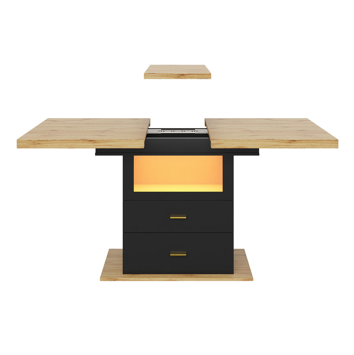 ESSTISCH 110-140x80x75 cm in Natur und Schwarz aus MDF mit LED-Beinen ausziehbar - Naturfarben, Holzwerkstoff (140/80/75cm) - Modfu