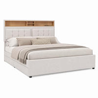 POLSTERBETT mit 4 Schubladen, USB-C und Matratze 140x200 cm Beige - Beige, Metall (140/200cm) - Meubliv
