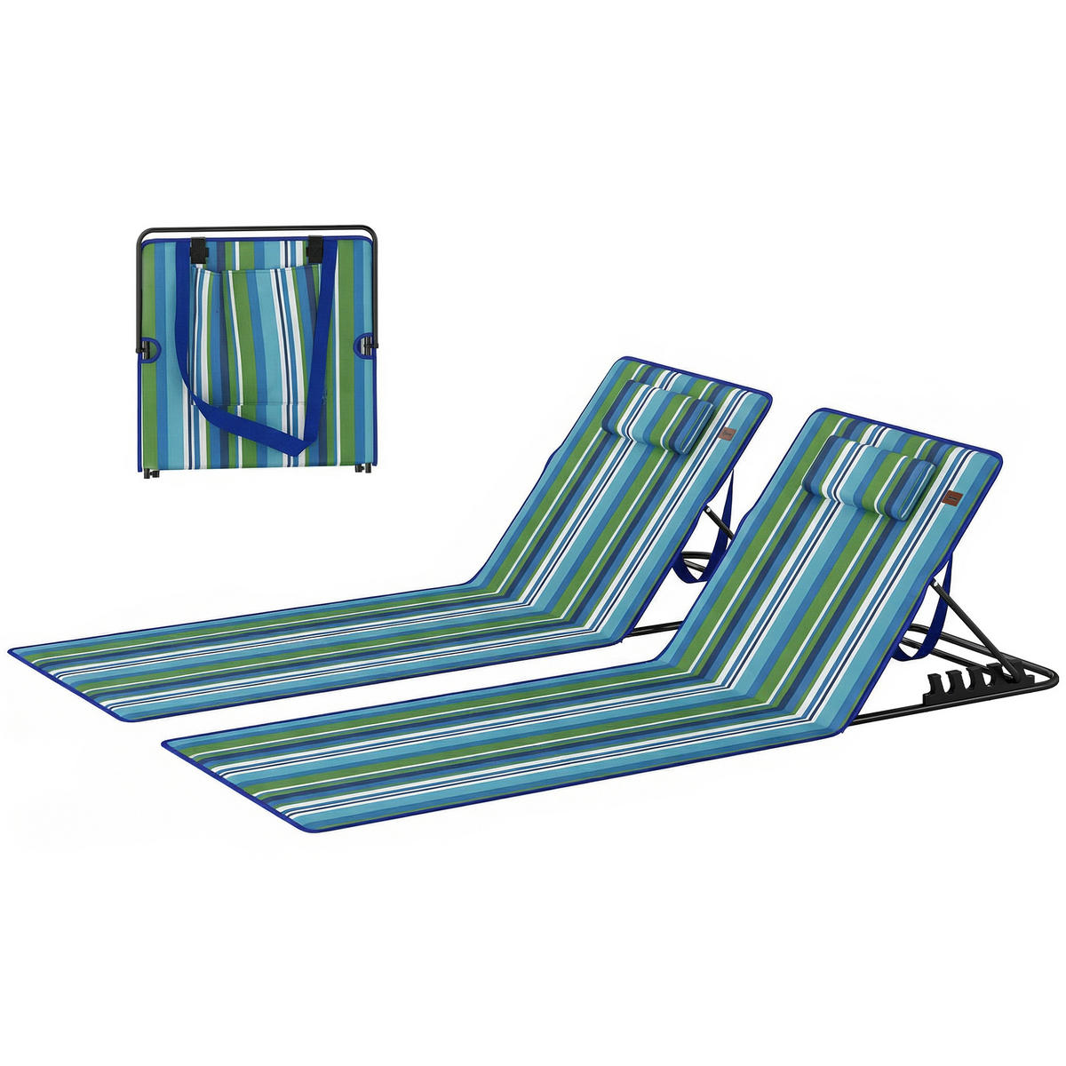 STRANDMATTE, 2er-Set, ohne Farbe, leicht faltbar, verstellbare Lehne, Kopfkissen, Aufbewahrungstasche - Weiß, Metall (154/52/57cm) - Vallsero