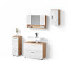 BADMÖBEL-SET Ronco Weiß Hochglanz/Goldkraft Eiche 4 Teile - Weiß Hochglanz/Eiche Wotan, Holzwerkstoff (80/58/41cm) - Livinity®
