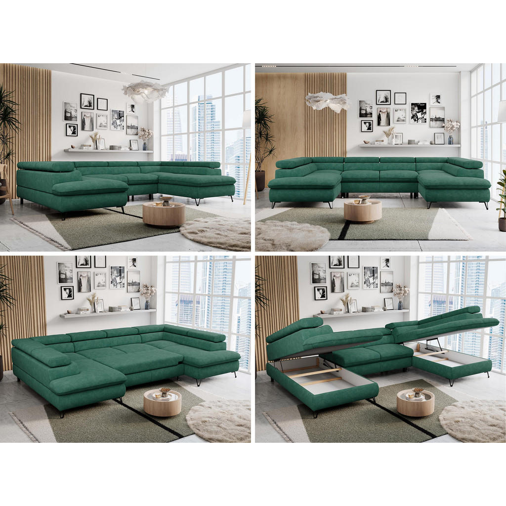 Thumbnail - MKS Wohnlandschaft, Türkis, Textil, 6-Sitzer, U-Form, 346x76x208 cm, Wohnzimmer, Sofas & Couches, Wohnlandschaften, Wohn...