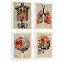 POSTER Set aus 4 Vintage Anatomie und Wandbilder mit Rippen Wirbelsäule Lungen Luftröhre Bronchien Gehirn und Schädel Größe Weißer Rahmen A4 - Weiß, Papier (21/29.7/3cm) - Nacnic