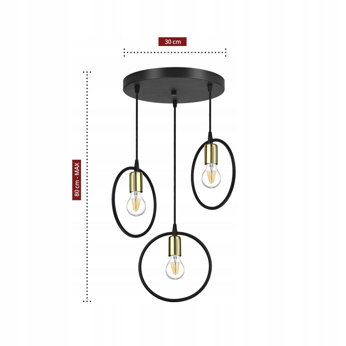 PENDELLEUCHTE RING - Goldfarben/Schwarz, Metall (30/30/80cm) - kiki design