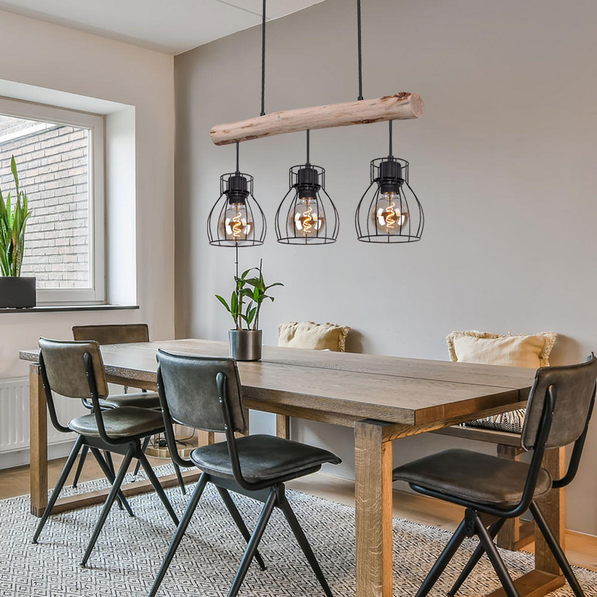 HÄNGELEUCHTE Balken Braun Schwarz - Braun, Holz (55/13.6/140cm)