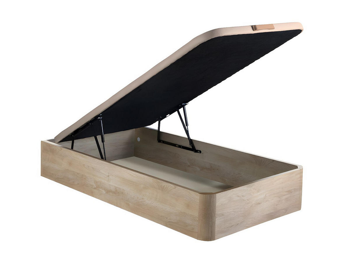 MATRATZE und Bettgestell mit Lattenrost und Bettkasten - 1 Person - Stoff, Holz, Platte - Naturfarben Hell, Weiß - - Naturfarben/Weiß, Holz/Holzwerkstoff (90/190cm) - Vente-Unique