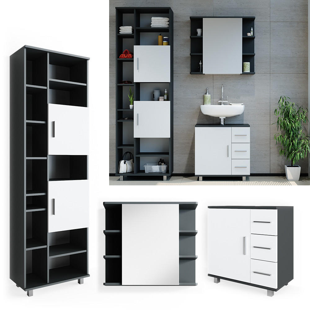 BADMÖBEL-SET Ilias Anthrazit 3 Teile, mit Unterschrank 60 cm - Anthrazit/Weiß, Holzwerkstoff (60/60.8/33cm) - Vicco