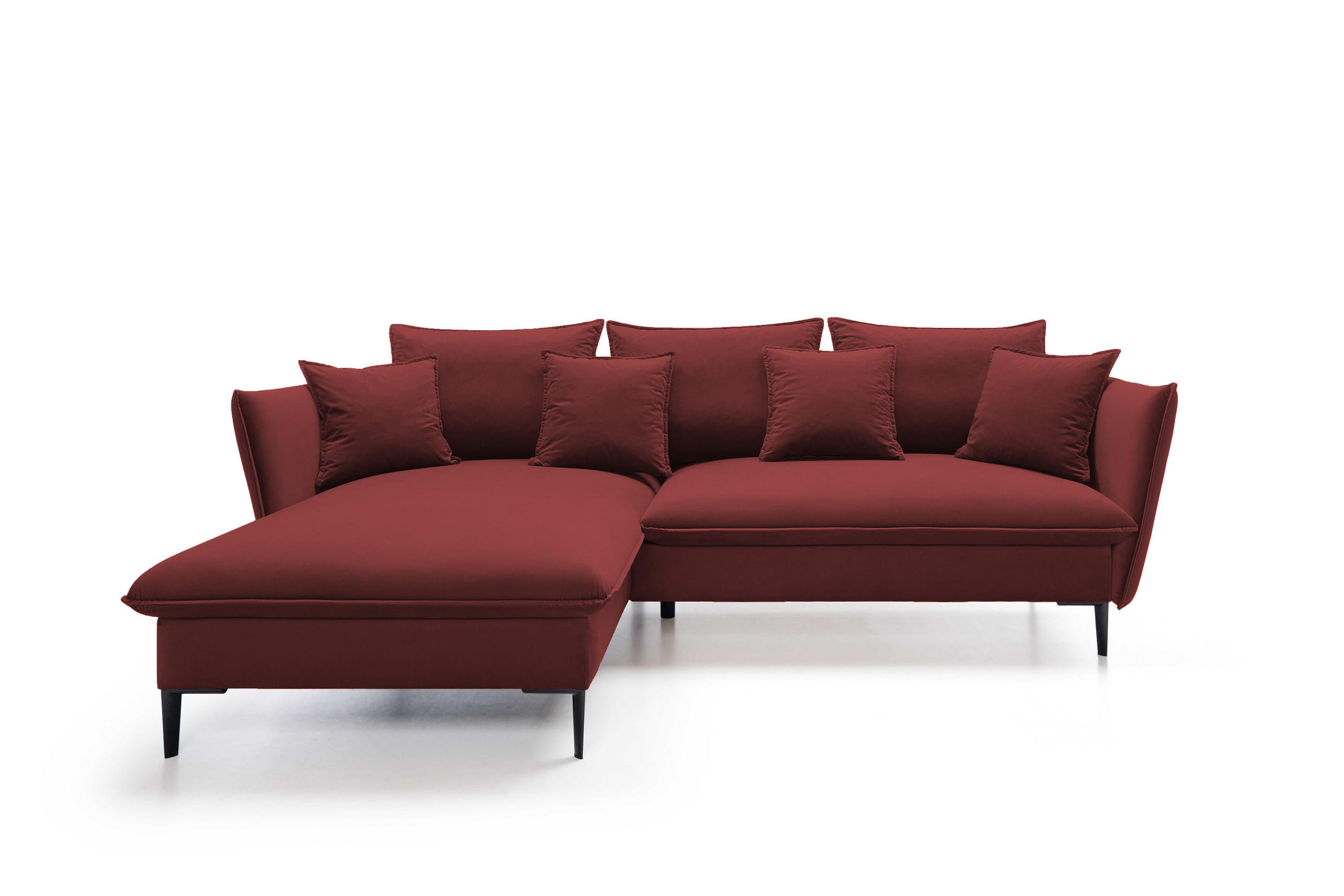 ECKSOFA GLOSS mit Schlaffunktion, Ottomane & goldenen Füßen – Samtsofa im GLOSSour-Stil mit Zierkissen, 258x167x91cm, Linke, MÜNZE - Lila, Holz/Textil (167/258cm) - DomoHome