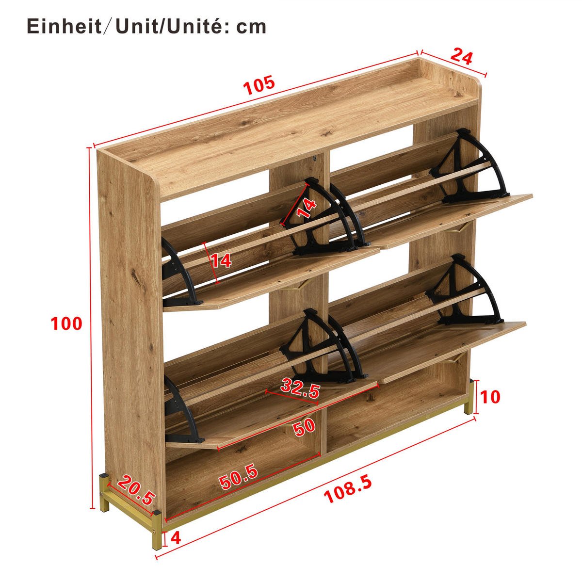 SCHUHKIPPER in Holzoptik mit 4 Klappen, Schuhschrank für Flur und Diele - Naturfarben, Holz (108/100/24cm) - PARAFTA HOME
