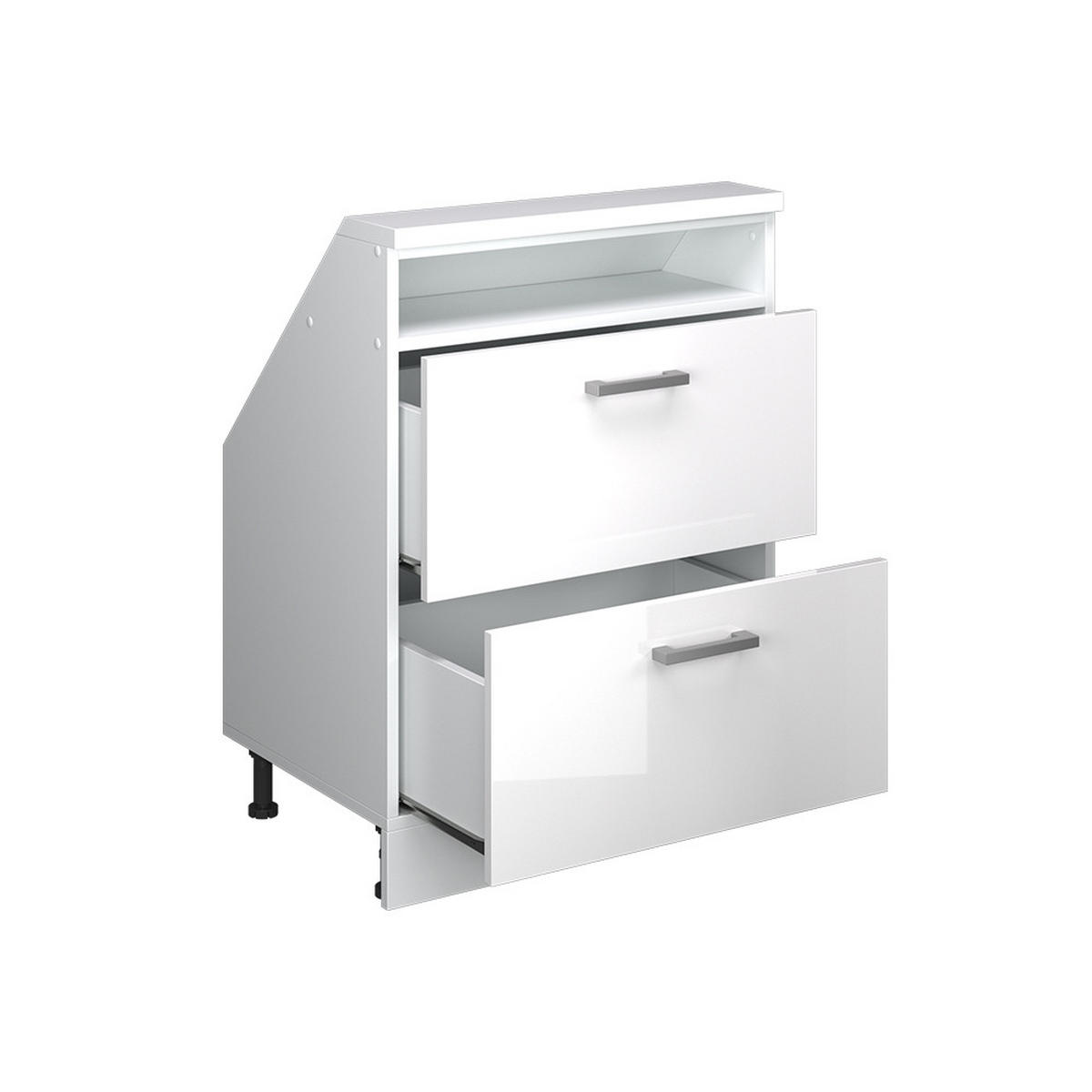 DACHSCHRÄGENSCHRANK Rion Weiß Hochglanz/Weiß mit 2 Schubladen - Weiß Hochglanz/Weiß, Holzwerkstoff (60/81.6/46cm) - Vicco