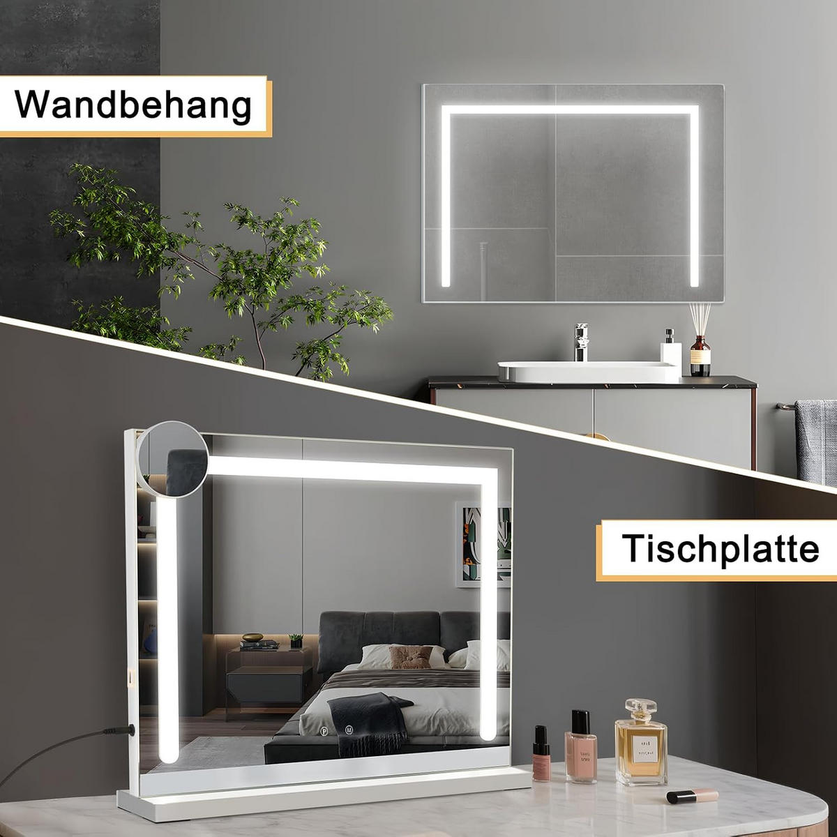 SCHMINKSPIEGEL Vryvin 58/12/46 cm - Weiß, Glas/Metall (12/46/58cm) - ZMH