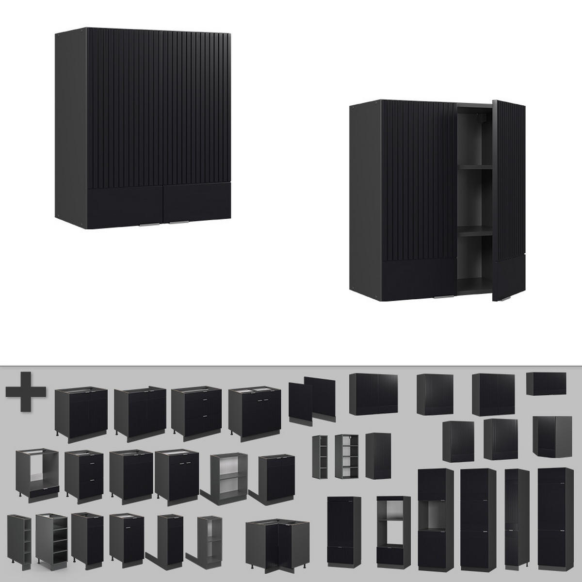 KUCHYŇSKÉ SKŘÍŇKY Fame-Line, černé pruhy, 60 cm - černá/antracitová, kompozitní dřevo (60/72/34.1cm) - Vicco