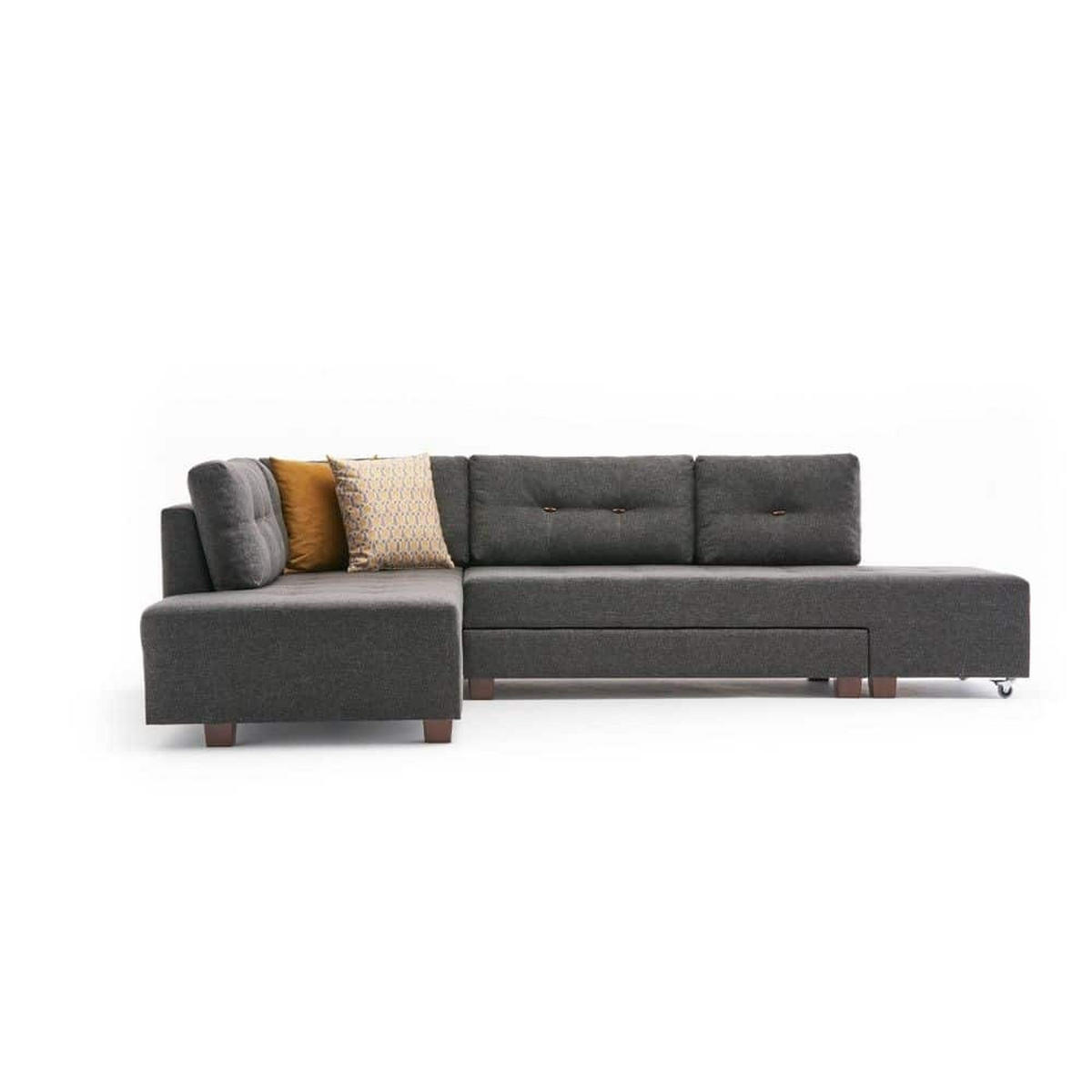 ECKSOFA mit rollbarer Schlaffunktion - Anthrazit/Walnussfarben, Holzwerkstoff/Kunststoff (280/206cm) - myHomelando