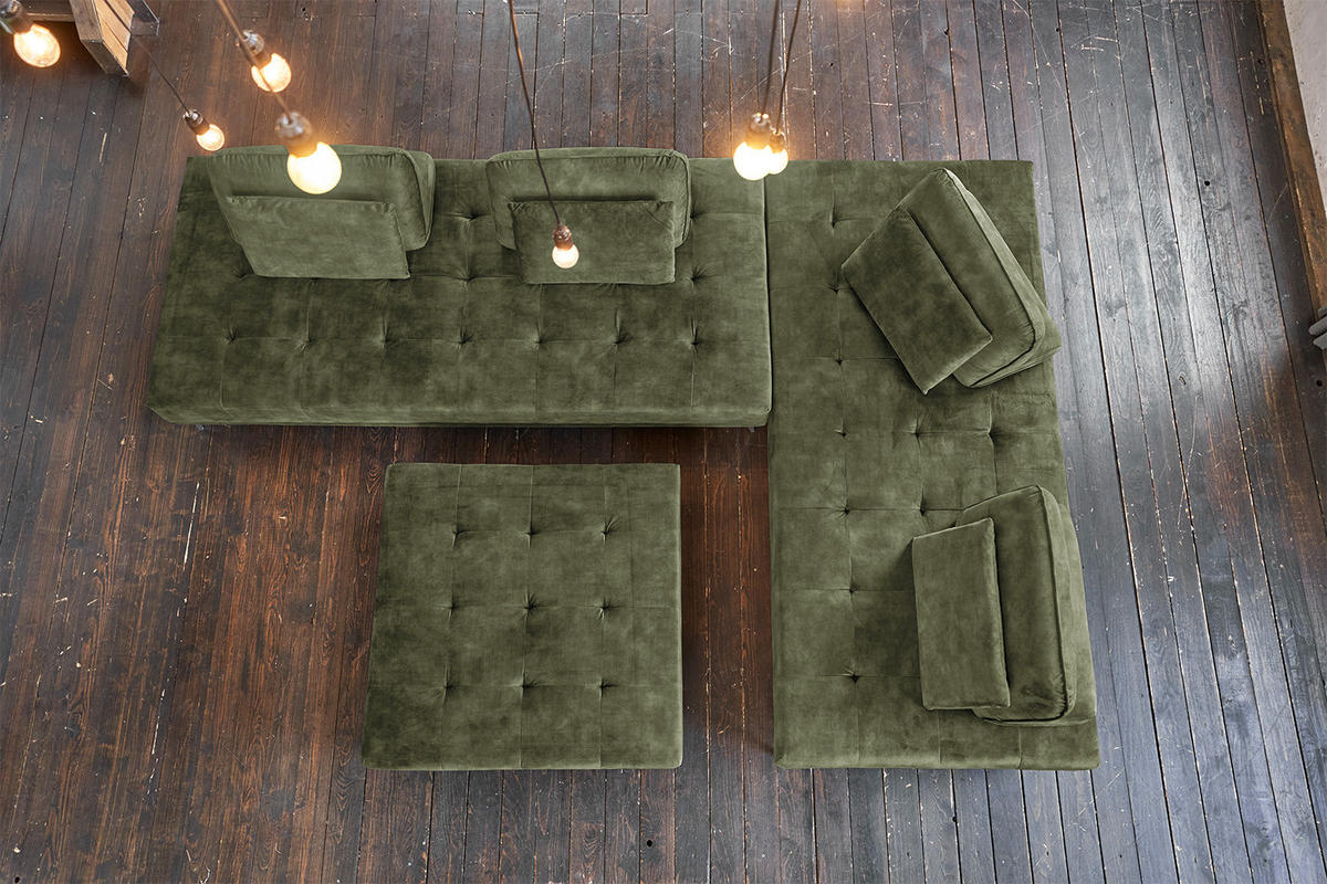 ECKSOFA MIT HOCKER WIOLO Dunkelgrün Velvet - Dunkelgrün/Silberfarben, Textil (350/350cm) - KAWOLA