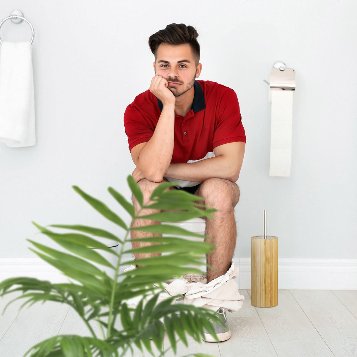 WC-BÜRSTENHALTER - Hellbraun, Holz/Kunststoff (10.5/37.5/10.5cm) - Relaxdays