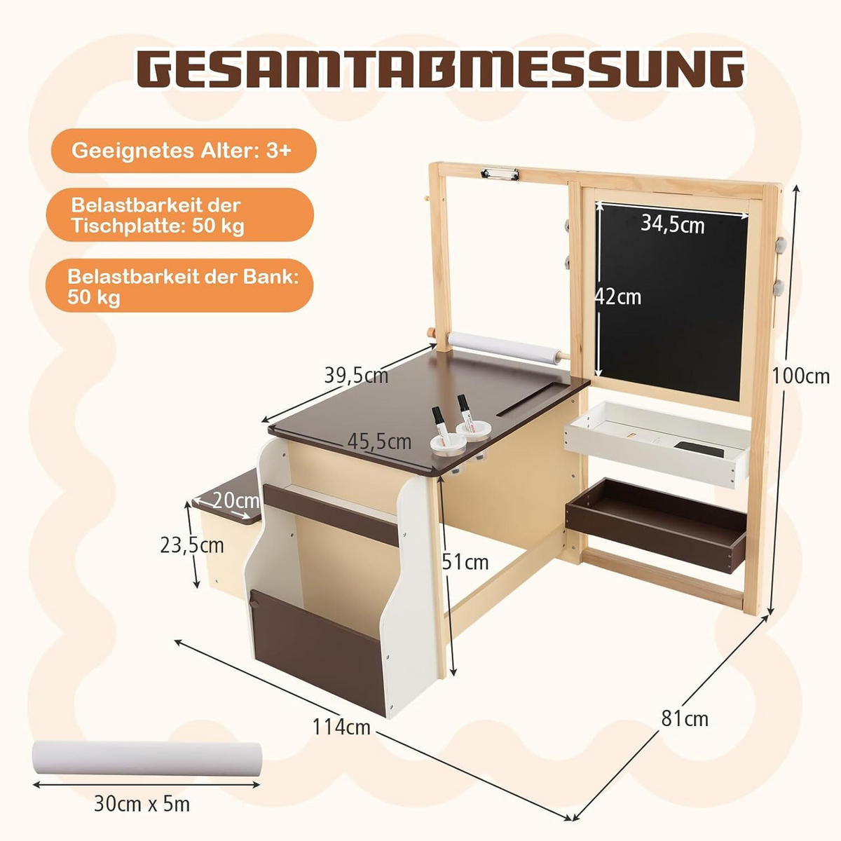 STAFFELEI 100cm Kaffee - Braun, Holz (81/100/114cm) - COSTWAY