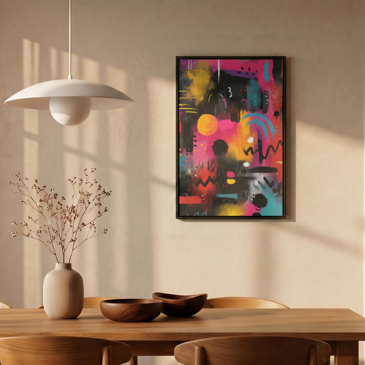 LEINWAND Bilder mit Rahmen - Farbflächen - Formen - Bunt - Abstrakt - 40x60 - Pink, Textil (40/60cm) - MuchoWow