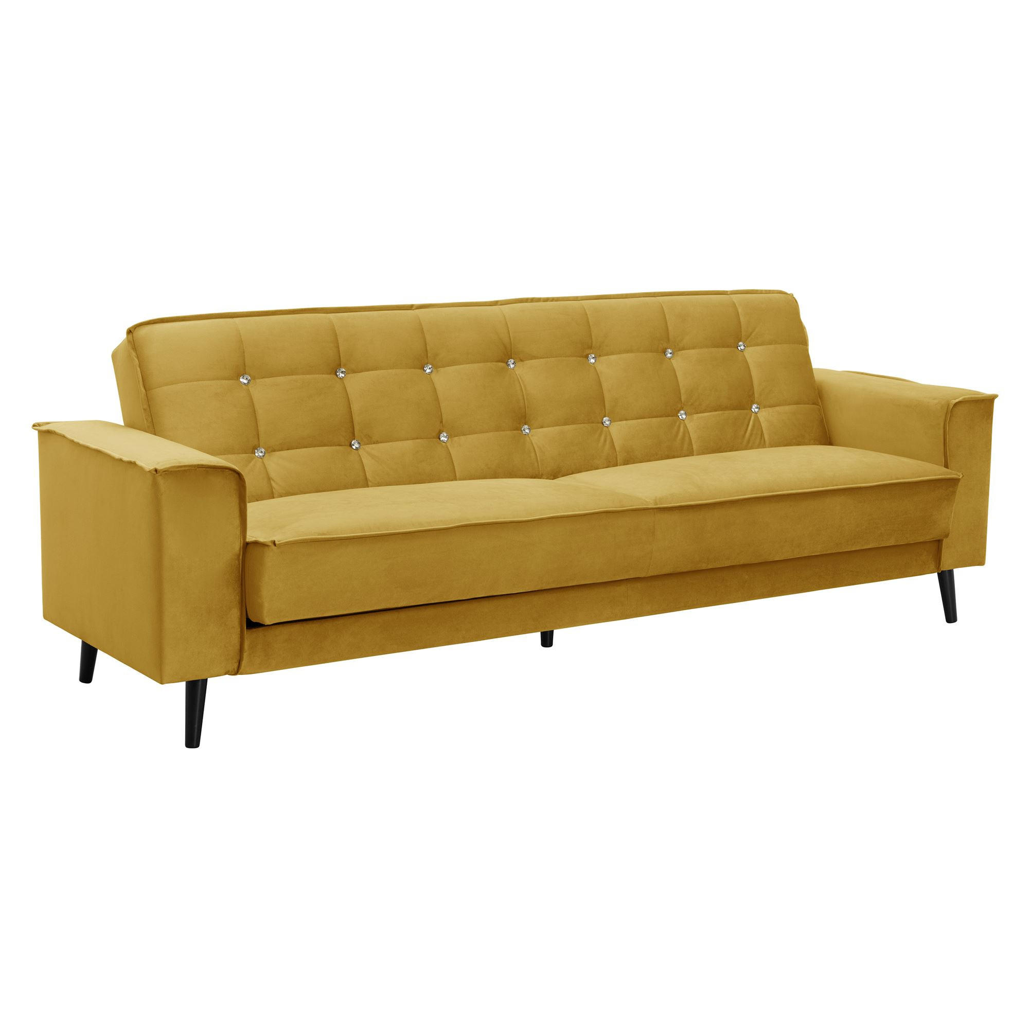 SOFA 3-Sitzer mit Bettfunktion Kaycee Samtvelours mais - Currygelb, Kunststoff (78/84/240cm) - 58aufmkessel