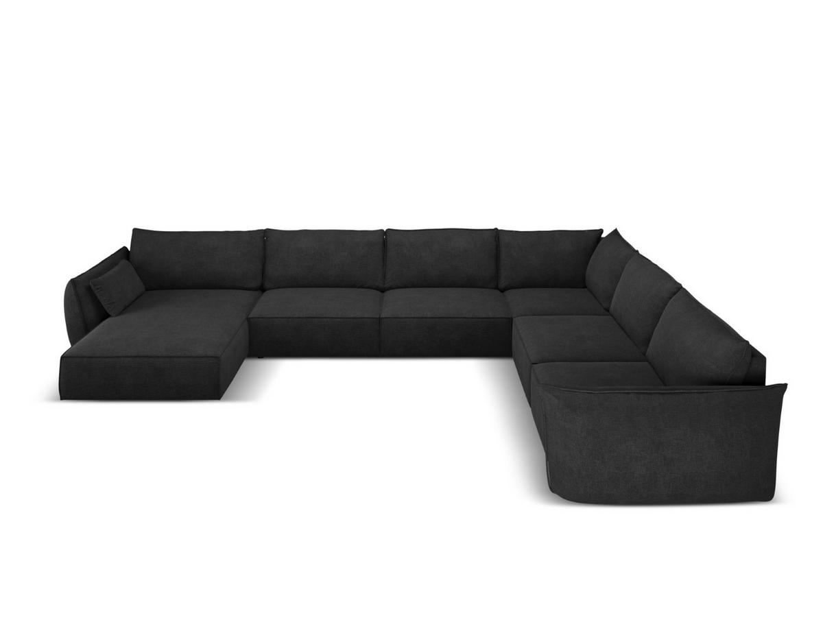 PANORAMASOFA rechts Kaelle aus Chenille-Stoff schwarz 8 Sitzplätze - Schwarz, Textil (284/85/384cm) - Micadoni