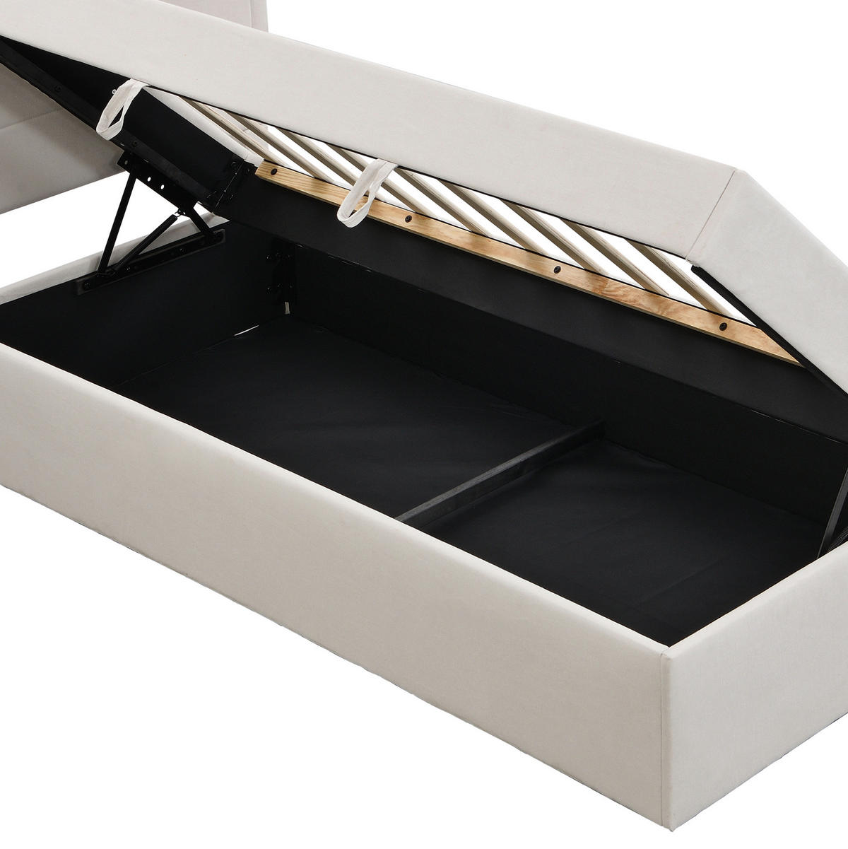 ČALÚNENÁ posteľ z dreva a MDF 90x200 cm béžová s úložným priestorom a lamelovým roštom - béžová, kompozitné drevo (90/200cm) - Modfu