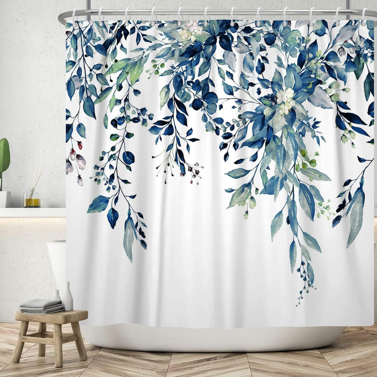 DUSCHVORHANG Blau floral Polyester schimmelresistent schnell trocknend wasserdicht mit Haken - Multicolor, Textil (180/180cm) - MCBOSON