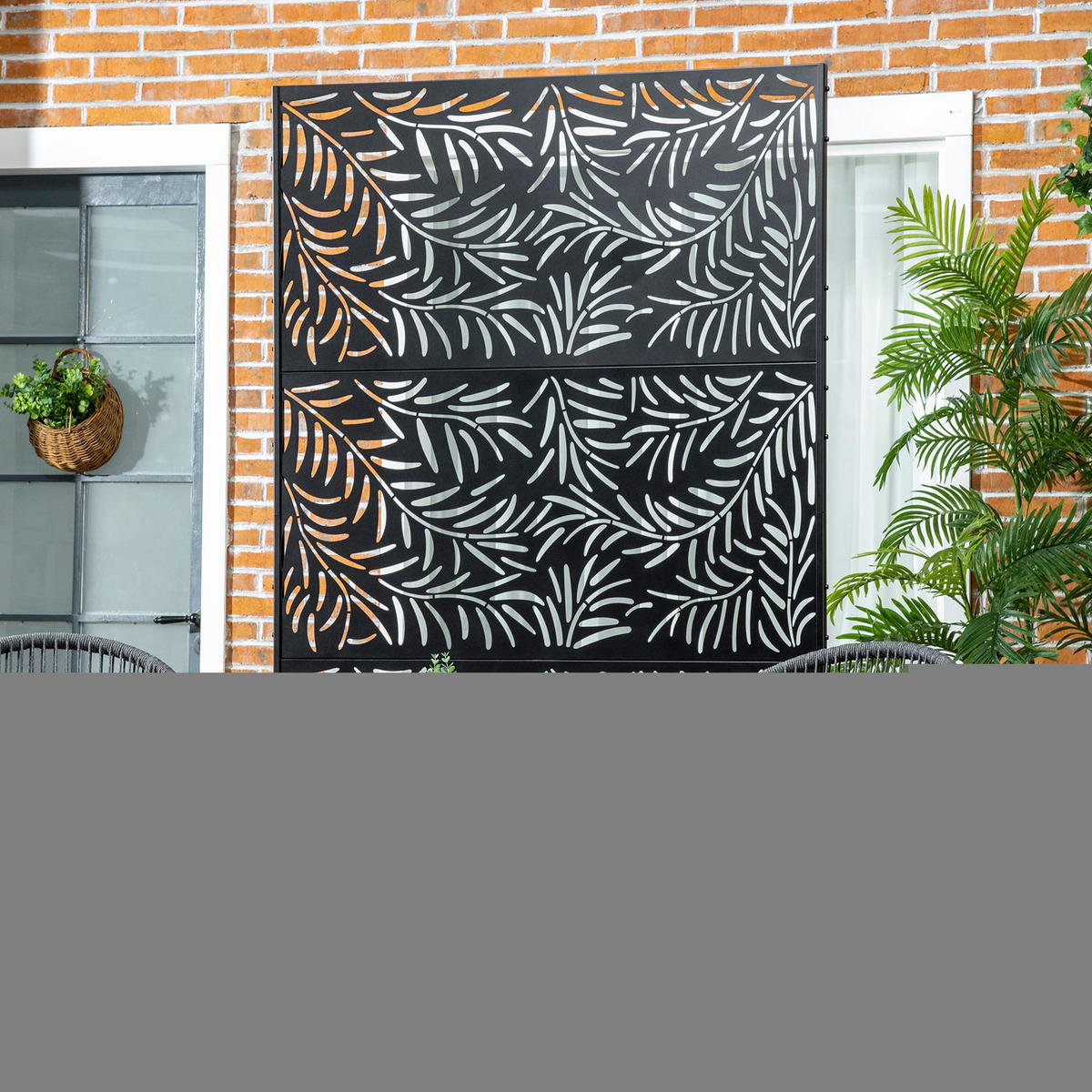 RAUMTEILER,WEIDENBLATTMUSTER 122x45x198cm,schwarz - Schwarz, Metall (122/198cm) - Vallsero