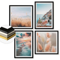 WANDBILDER 4er-Set - 50x50 cm & 40x60 cm Schwarzer Rahmen - Sonnenuntergang am Meer, Häuser, Blumen - Schwarz, Kunststoff (50/50cm) - ArtPrintCave