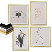 WANDBILDER 4er Set - 50x50 cm & 40x60 cm Goldrahmen - Minimalistische Boho-Illustrationen - Goldfarben, Kunststoff (50/50cm) - ArtPrintCave