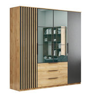 KLEIDERSCHRANK Sorento - Craft Gold, Lamellen Schwarz - 200 x 215 x 61 cm - Eichefarben, Holzwerkstoff (200/215/61cm) - BM-Möbel