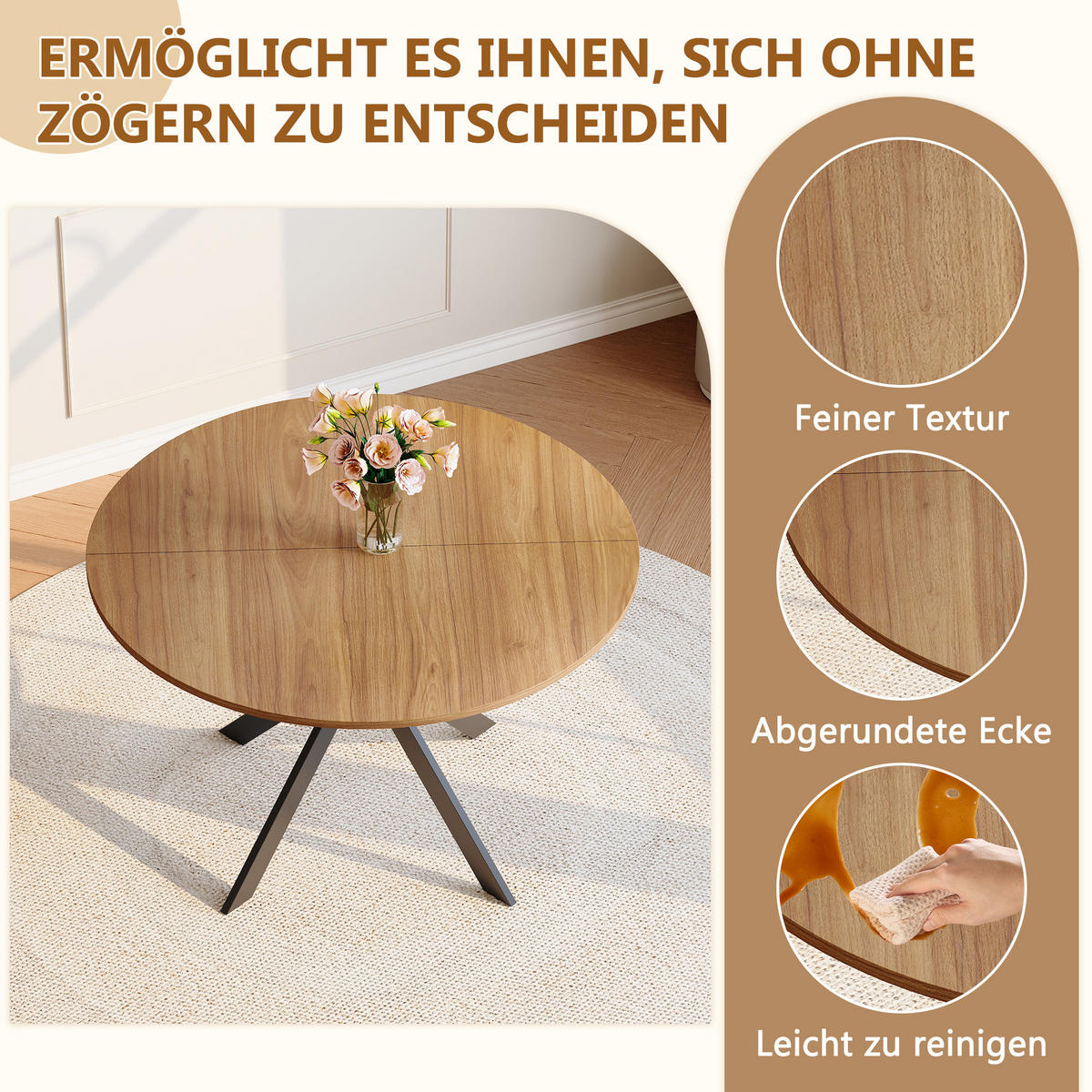 ESSTISCH Nussbaumoptik/Schwarz 110/110/76 cm - Schwarz, Holz (110/110/76cm) - PANGIVO
