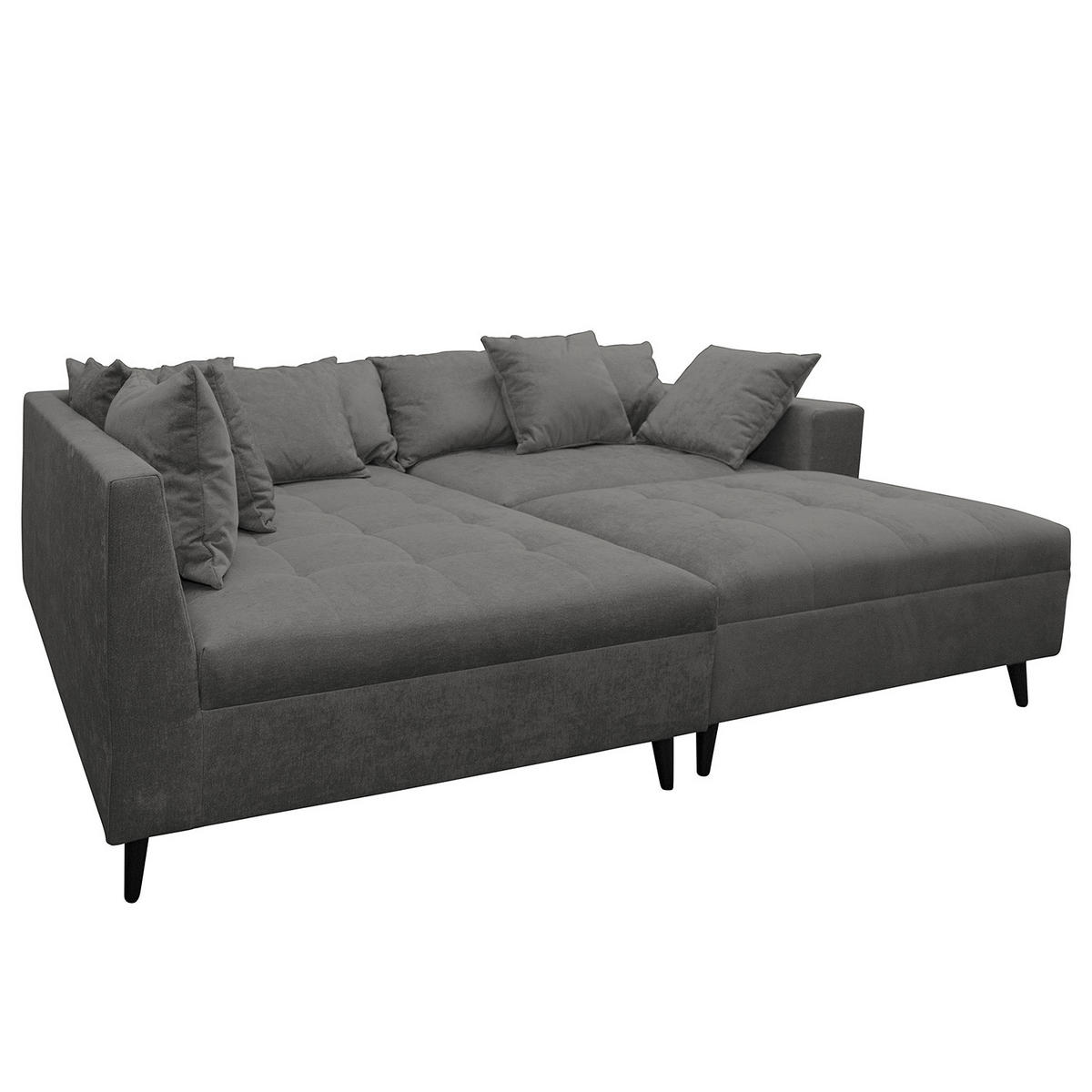 ECKSOFA mit Ottomane und Hocker - Schwarz/Grau, Birkenholz/Textil (247/174cm) - home24