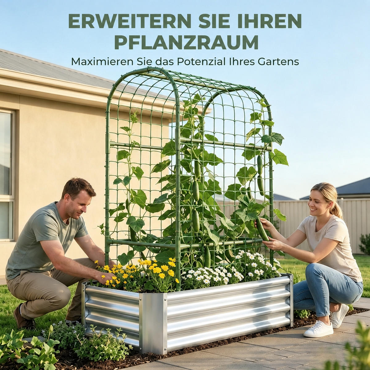 HOCHBEET 120/60/150 cm Silber Metall mit Gitter - Silberfarben, Metall (60/150/120cm) - Oxeza
