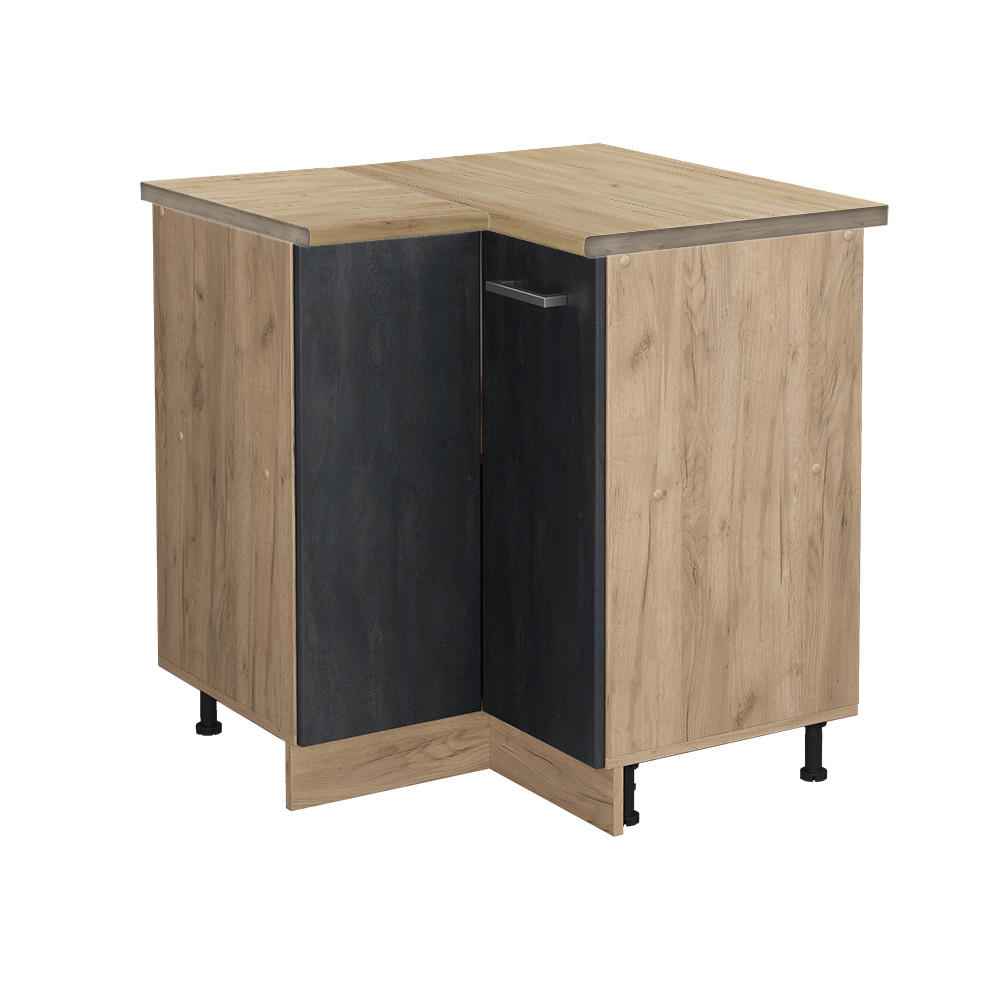 ECKUNTERSCHRANK R-Line Schwarz Beton 75.6 cm AP Eiche - Eiche Wotan/Schwarz, Holzwerkstoff (75.6/81.6/60cm) - Vicco