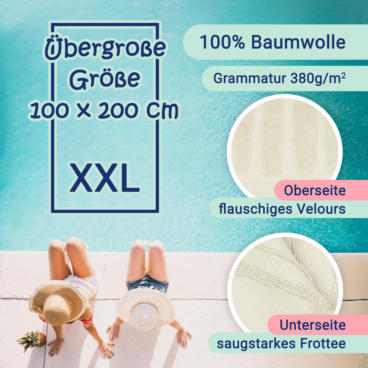 STRANDTUCH, 100x200 cm, 100% Baumwolle, Braun - Beige, Textil (100/200cm) - Zollner