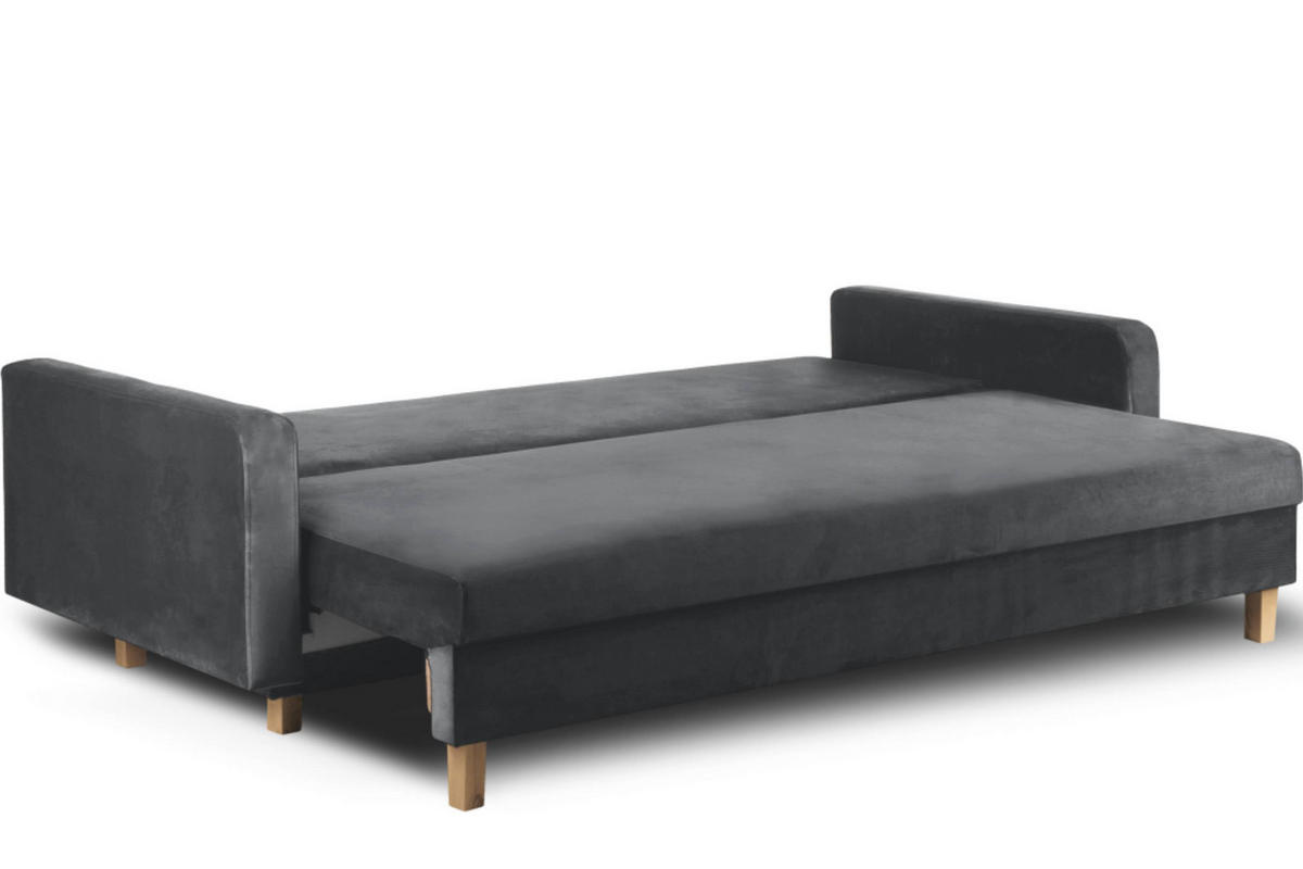 3-SITZER-SCHLAFSOFA ERISO mit weiche Sitzfläche und hohe Rückenlehne, Velour-Stoff, graphit - Graphitfarben/Braun, Textil (220/80/100cm) - KONSIMO®