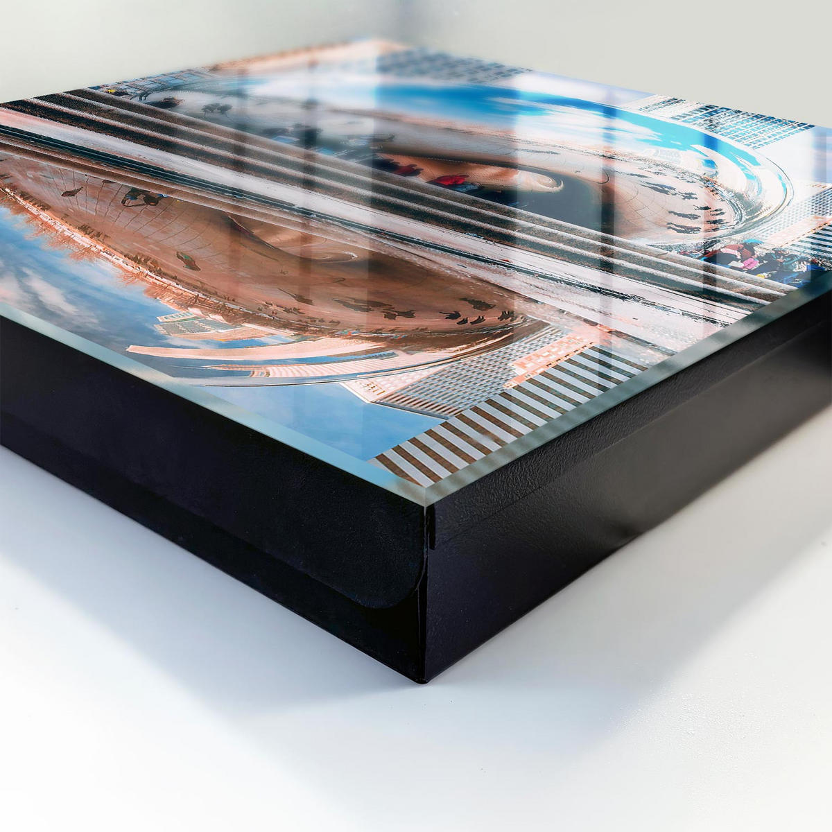 SCHLÜSSELBOX Schwarz 30x30 cm- Türöffnung nach rechts - Städtische Spiegelung - Blau, Metall (30/30/5cm) - TULUP